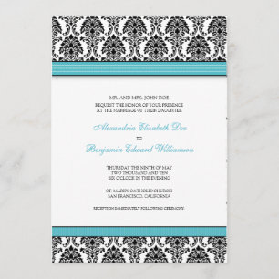 Invitation classique Mariage damassé (rubans d'aqu