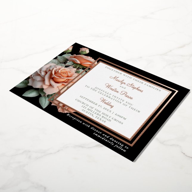 Invitation classique Mariage Peach Rose Foil (Rotation)