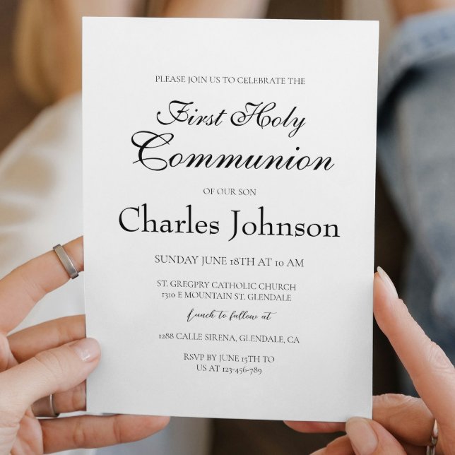 Invitation Classique Minimal Blanc Garçon Première Communion  (Créateur téléchargé)