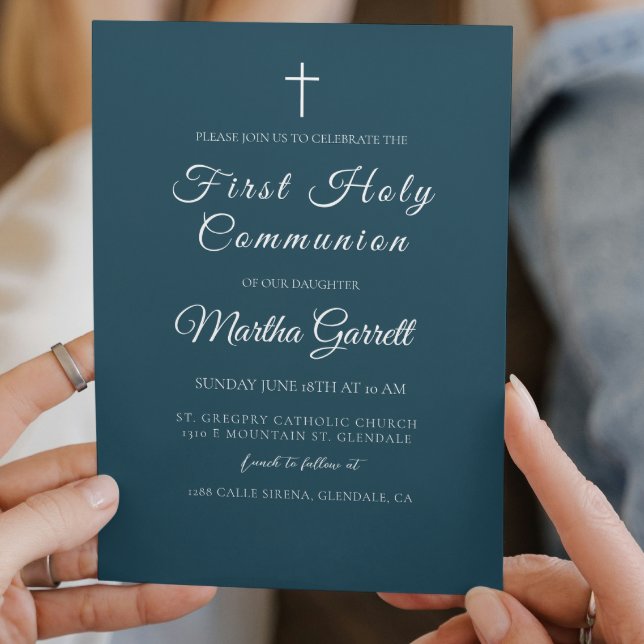 Invitation Classique Minimal Blue Boy Première Communion Sain (Créateur téléchargé)