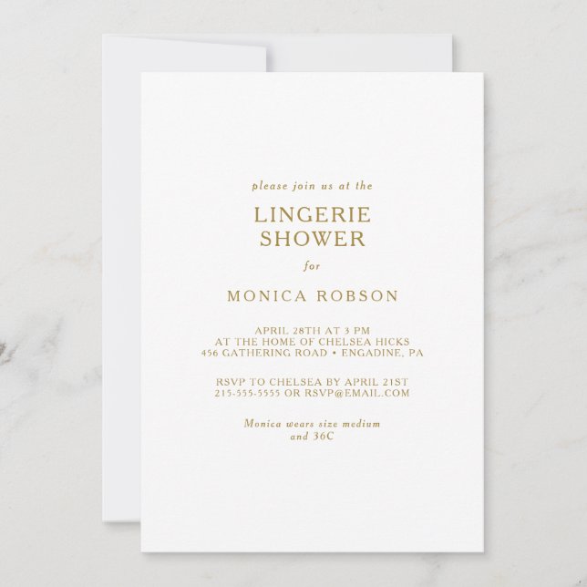 Invitation classique minimaliste Lingerie Douche (Devant)