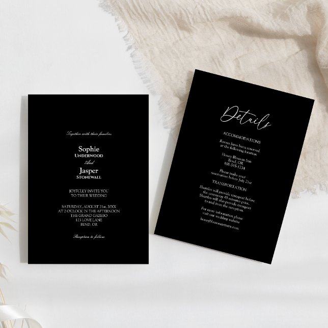 Invitation Classique moderne Noir simple tout en un Mariage (Créateur téléchargé)