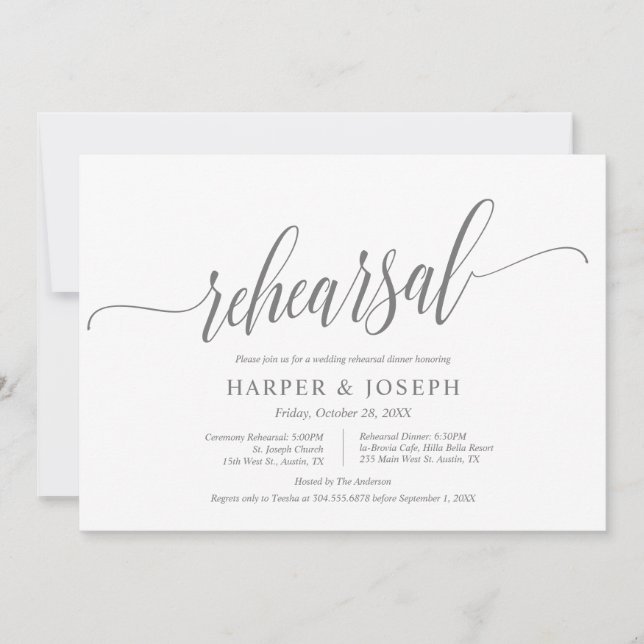 Invitation Classique moderne, répétition Mariage et dîner (Devant)