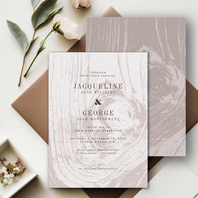 Invitation Classique moderne Rustique Bois Mariage de automne (Classic Modern Rustic Tan/Taupe Woodgrain Chic Fall Wedding Invitation @ fatfatin_blue_knot)