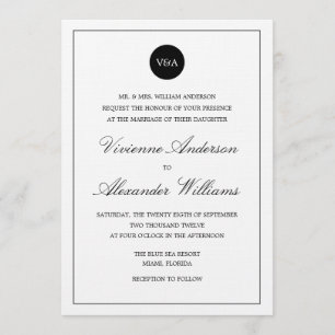 INVITATION CLASSIQUE MONOGRAMME CARTON D'INVITATION DE MARI