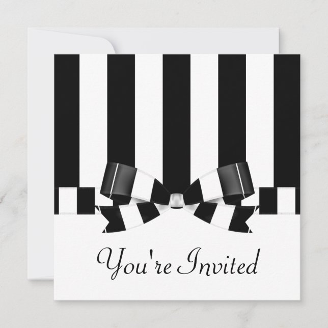 Invitation Classique rayé noir et blanc de mariage (Devant)