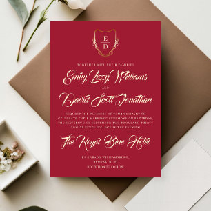 Invitation Classique Romantique Crimson rouge Monogramme élég