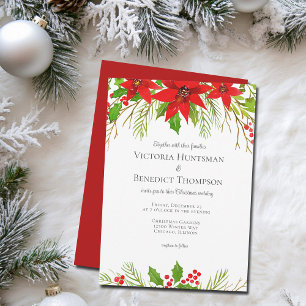 Invitation Classique Rouge Noël Poinsettia Floral Mariage