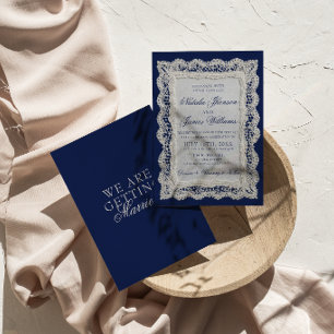 Invitation Classique Royale Blue Old Money Dentelle Mariage