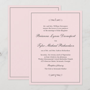Invitation Classique Simple Elegance Blush Pink Mariage