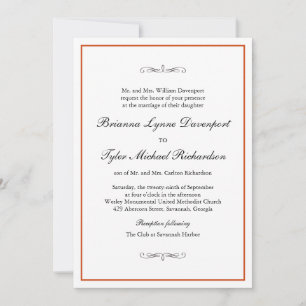 Invitation Classique Simple Élégance Brûlé Mariage orange