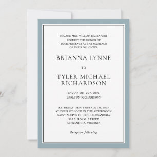 Invitation Classique simple élégant Dusty Blue Edging Mariage