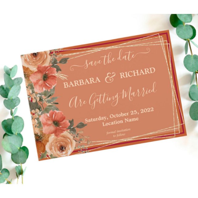 Invitation CLASSIQUE Terracotta Automne Floral Date de sauveg (Créateur téléchargé)