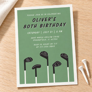 Invitation Classique Vert Sauge Moderne Golf Anniversaire 80
