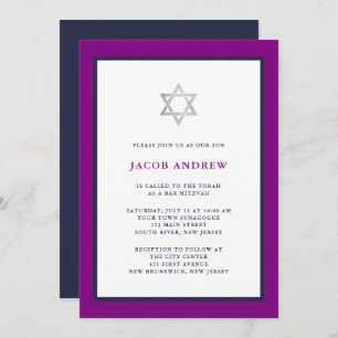 Invitation Classique violet et bleu foncé   Bar Mitzvah