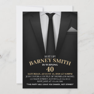 Invitation Classy Black Cravate et costume Anniversaire Invit