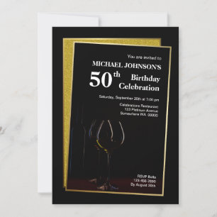 Invitation Classy Black Gold Parties scintillant 50e annivers