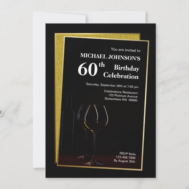 Invitation Classy Black Gold Parties scintillant 60e annivers (Devant)