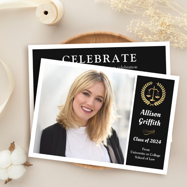 Invitation Classy Black Law School Photo Graduation Party (Créateur téléchargé)