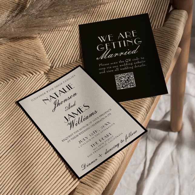 Invitation Classy Black White Old Money Fancy QR Code Wedding (Créateur téléchargé)