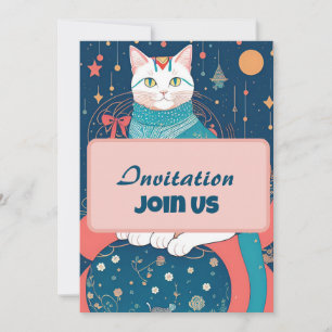 Invitation Classy Chat Kitty Voices Pink Card