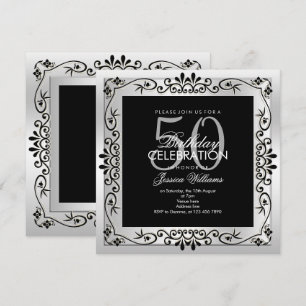 Invitation Classy Chic Argent Décoratif encadré 50e anniversa