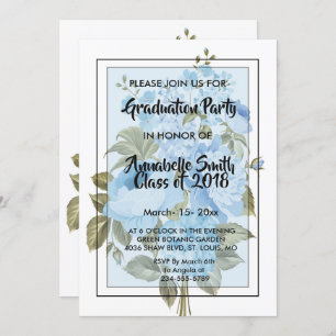Invitation Classy Chic bleu floral Graduation