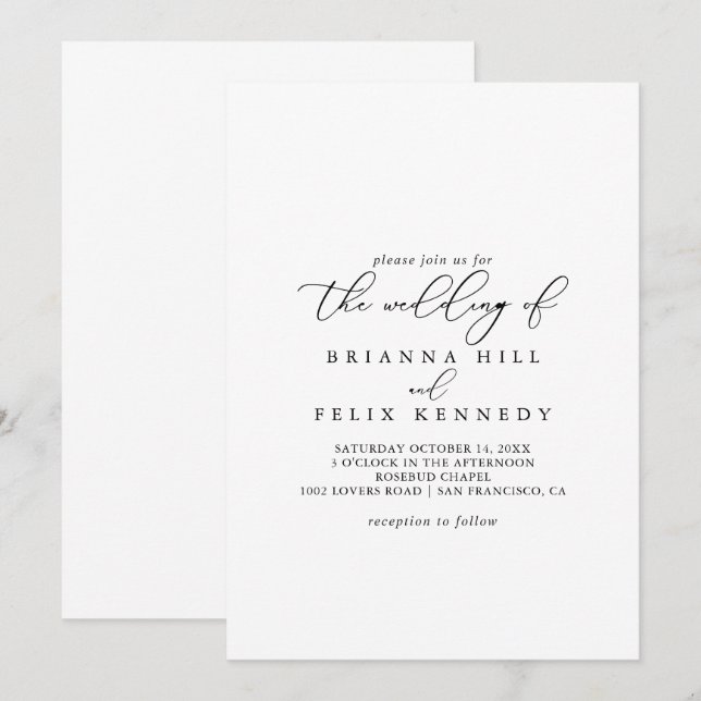 Invitation Classy Chic Minimalist Mariage de (Devant / Derrière)