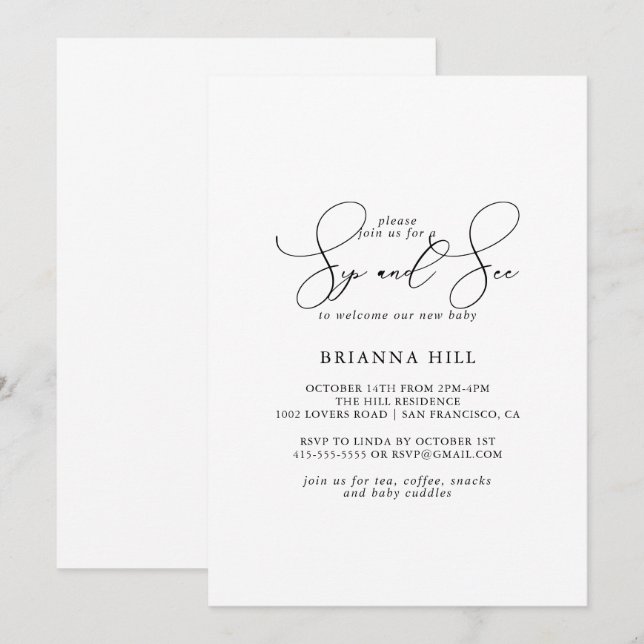 Invitation Classy Chic Minimalist Sip et voir (Devant / Derrière)