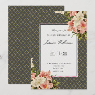 Invitation Classy Corner Lis et Diamants Dorés 25e Anniversai