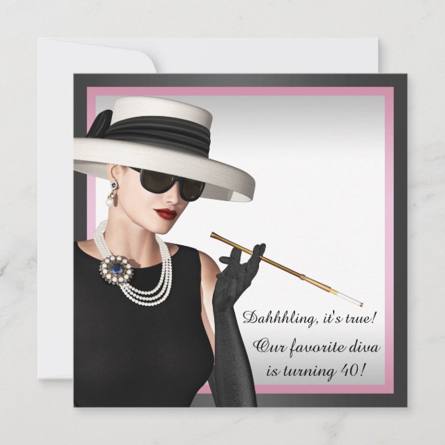 Invitation Classy Diva Rose et Noir 40e anniversaire (Devant)