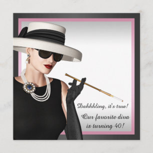 Invitation Classy Diva Rose et Noir 40e anniversaire