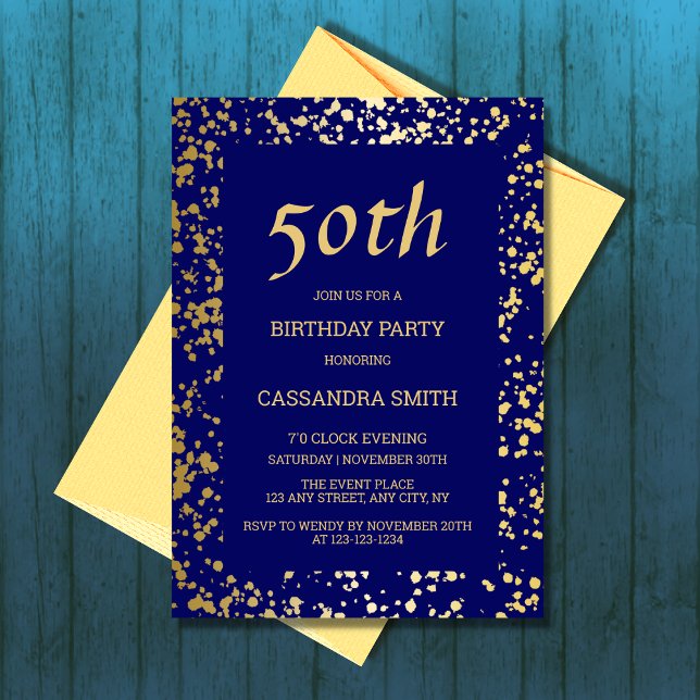 Invitation Classy Egypt Gold Sprinkings Marine Blue Anniversa (Créateur téléchargé)