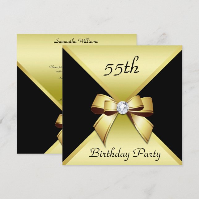 Invitation Classy Elegance Gold & Black 55th Birthday Party (Devant / Derrière)