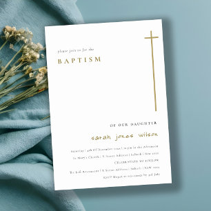Invitation Classy Elegant Minimal Gold Typographie Baptême