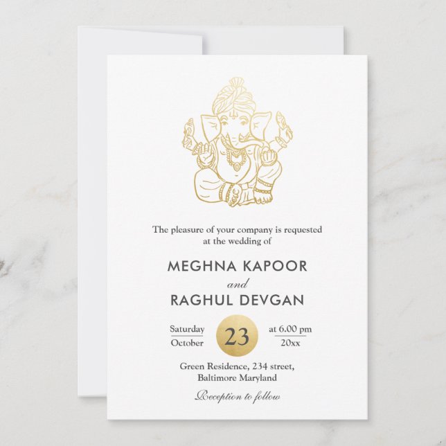 Invitation Classy Faux Gold Foil Ganpatio Indian Dieu Mariage (Devant)