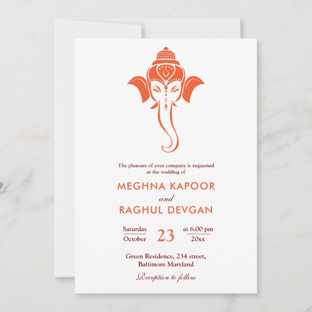 Invitation Classy Ganesh Hindu Mariage de Dieu indien (Devant)