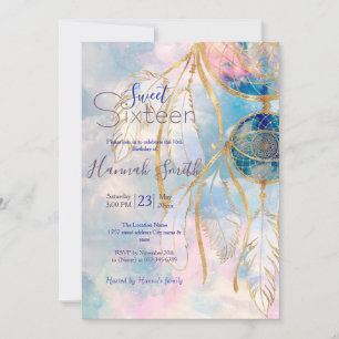 Invitation Classy Gold Dreamcatcher Rainbow Clouds Sky design