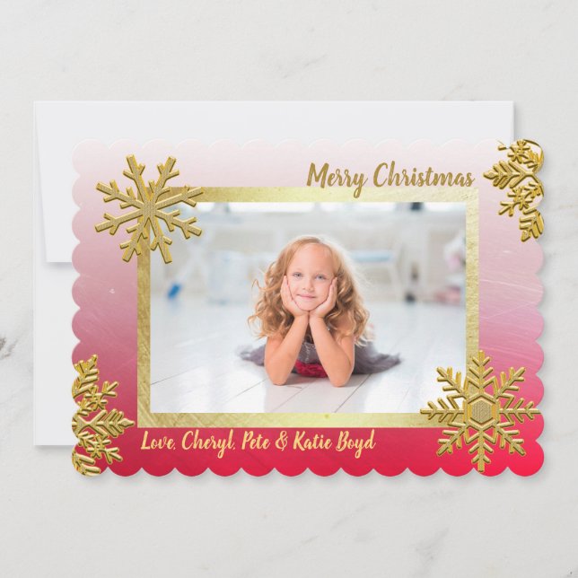 Invitation Classy Gold et Red Custom Photo Noël (Devant)