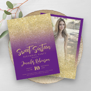 Invitation Classy Gold Purple Parties scintillant Photo Sweet