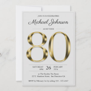 Invitation Classy Gold Texte gris 80e fête d'anniversaire