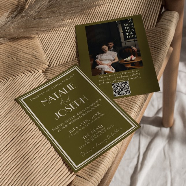 Invitation Classy Grassland Fancy Retro QR Code Photo Wedding (Créateur téléchargé)