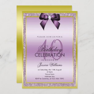 Invitation Classy Lilac Bow & Sparkly Parties scintillant 40e