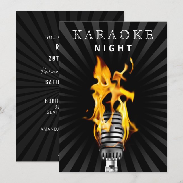 Invitation Classy Mic 30th Birthday Karaoke Night Party (Devant / Derrière)