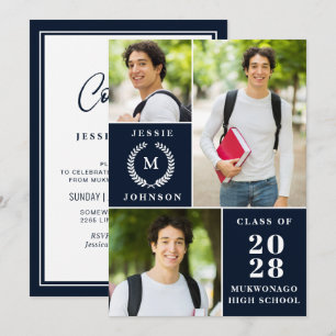 Invitation Classy Modern Simple 3 PHOTO Graduation Party