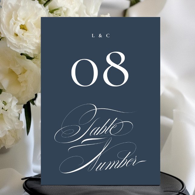 Invitation Classy Navy Blue Wedding 5 x 7 Table Numbers (Créateur téléchargé)