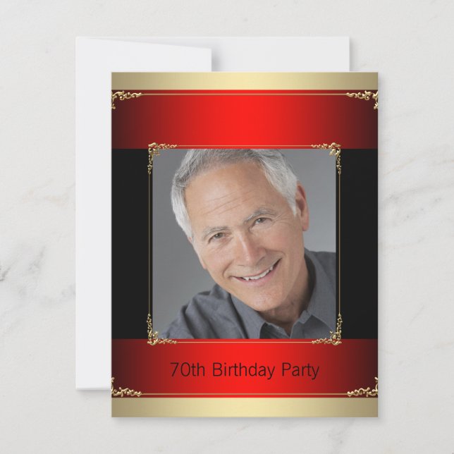 Invitation Classy Red, Black et Gold 70e anniversaire fête (Devant)