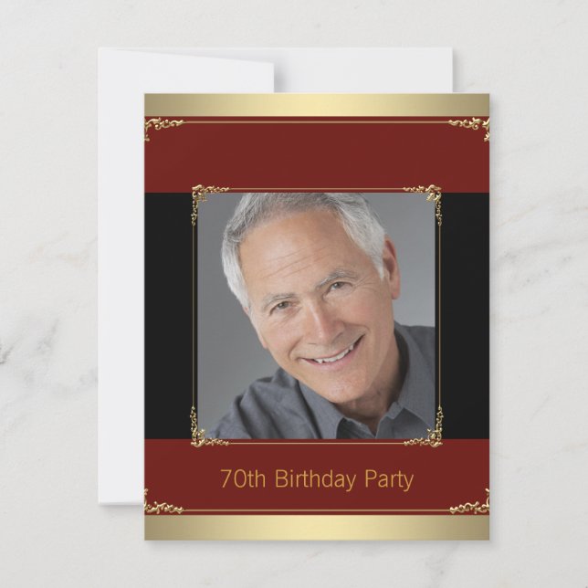 Invitation Classy Red, Black et Gold 70e anniversaire fête (Devant)