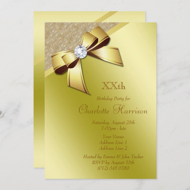 Invitation Classy Romantic Gold fête d'anniversaire (Devant / Derrière)