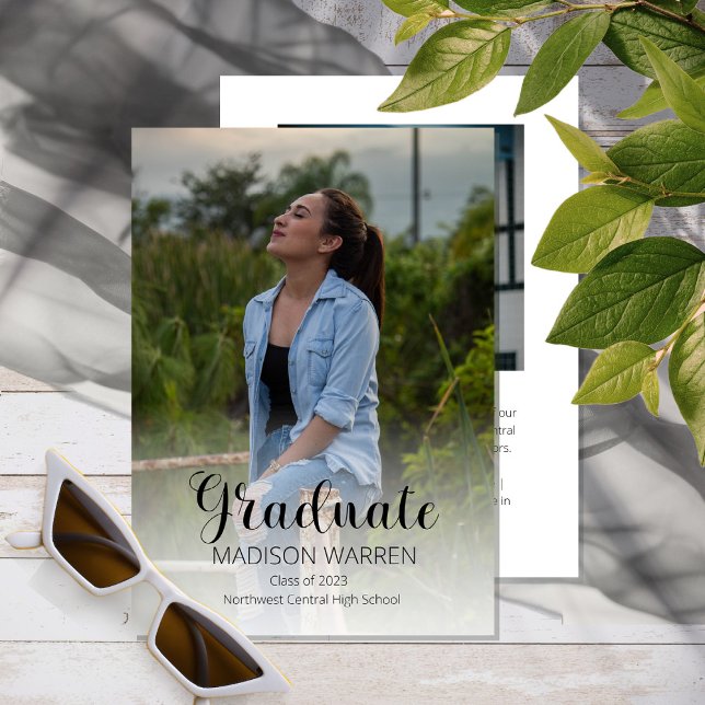 Invitation Classy Script Graduate Deux Diplôme Photo Blanc (Créateur téléchargé)